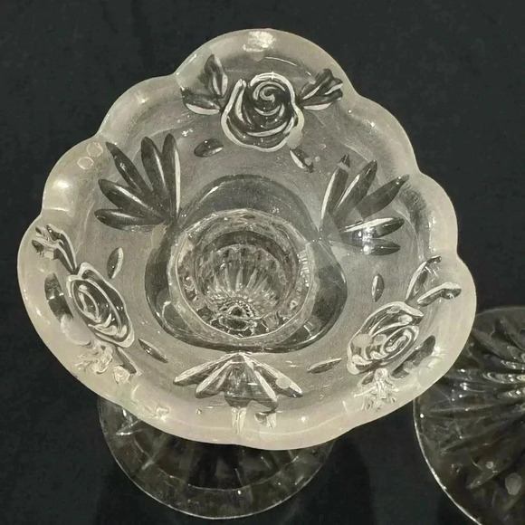 Vintage Rose Cottage Frosted Etched Glass Candlesticks Grannycore Cottagecore - Picture 10 of 13